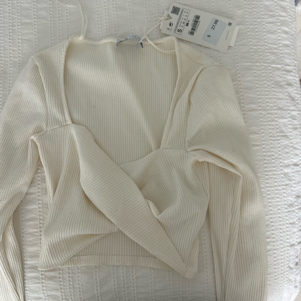 Zara Cream Ribbed Crop Top